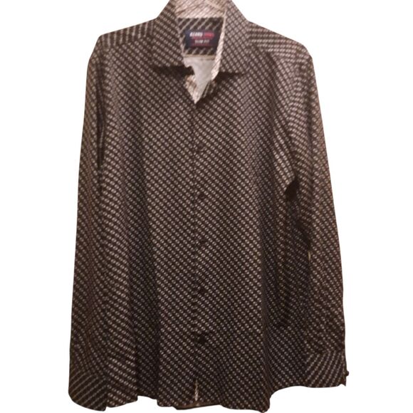 Azaro Uomo Mens L Slim Fit Button Up Shirt Geometric All Over Print Italian Styl - Picture 4 of 5